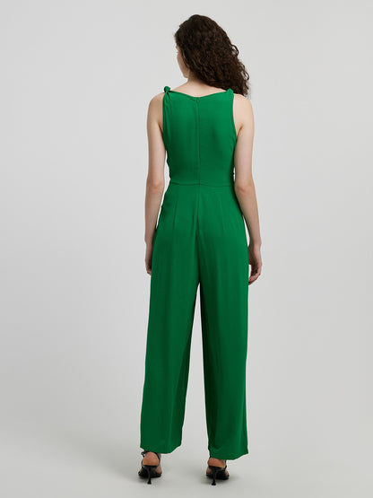 Knot Detail Tie Front Sleeveless Jumpsuit 