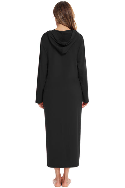 Zip Front Hooded Night Dress with Pockets 