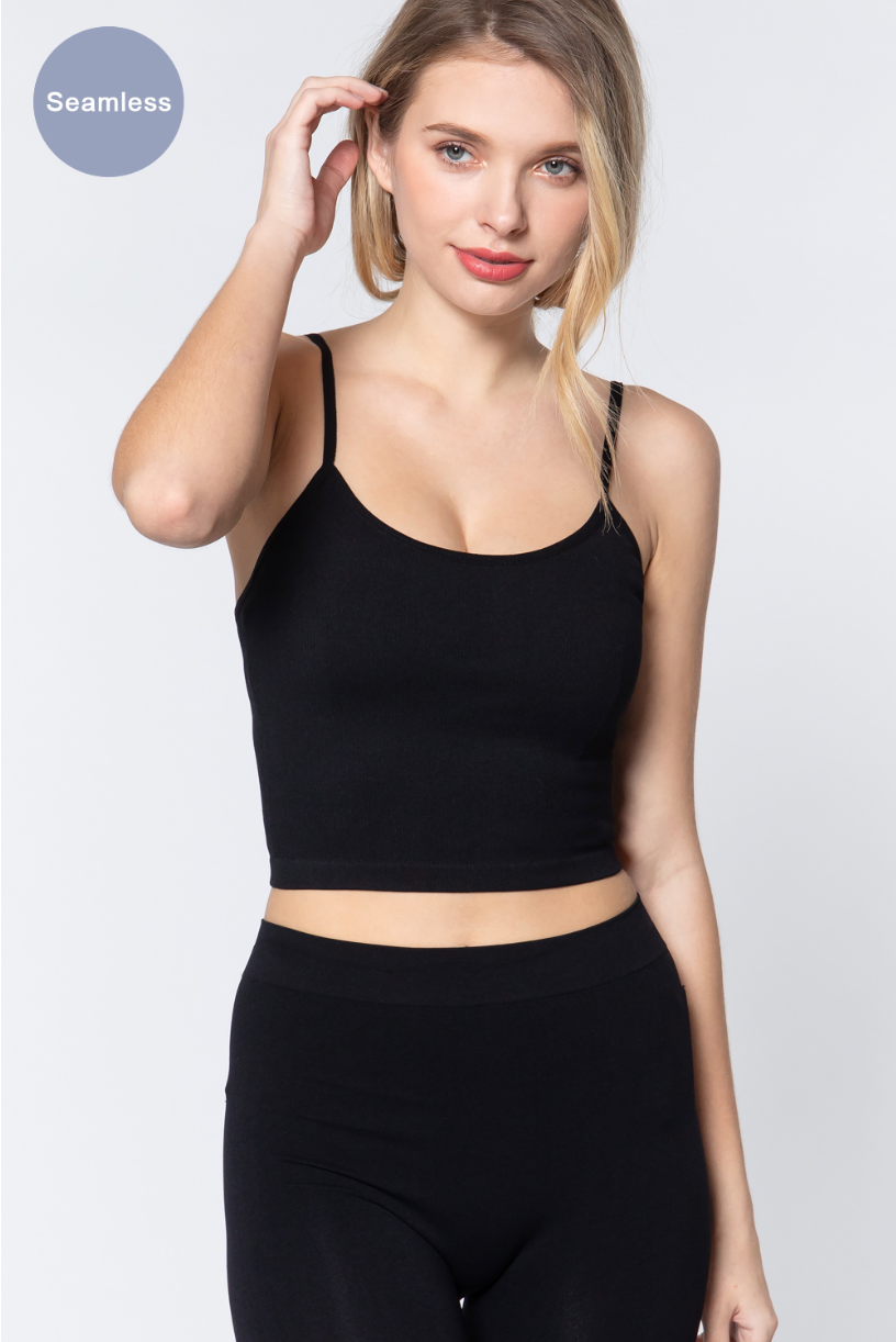 ACTIVE BASIC Round Neck Crop Rib Seamless Cami 