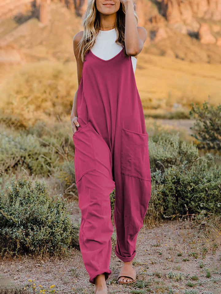 Double Take Full Size Sleeveless V-Neck Pocketed Jumpsuit - Babbazon jumpsuit