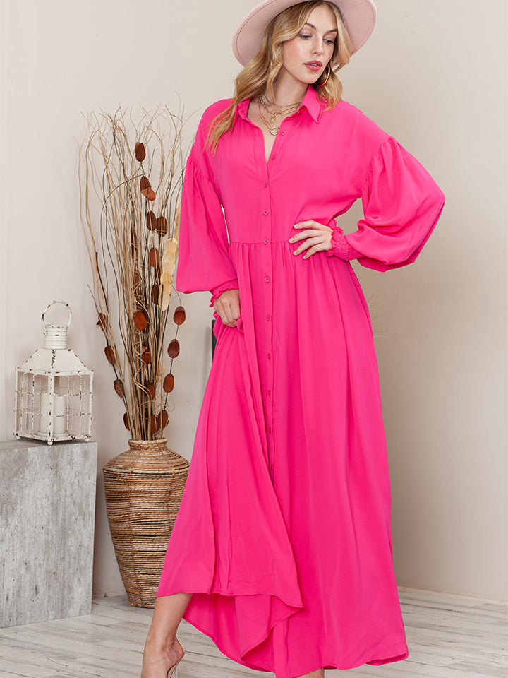 Collared Neck Button-Up Maxi Dress 