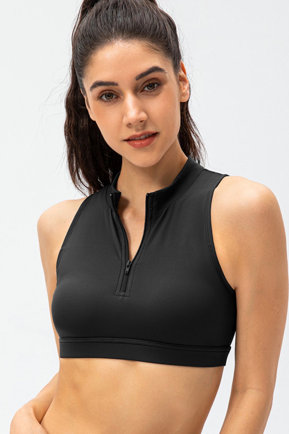 Full Size Cropped Cutout Back Zipper Front Active Tank Top 