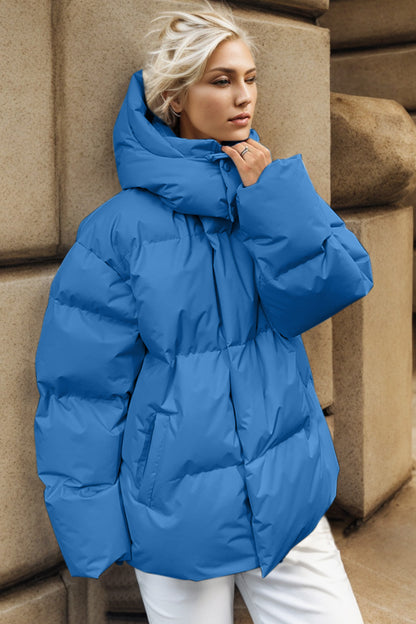 Pocketed Zip Up Hooded Puffer Jacket 