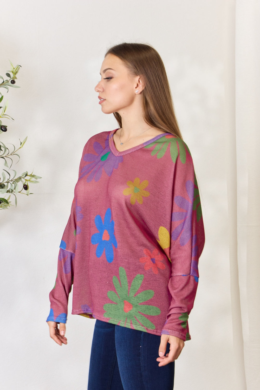 Hopely Full Size Floral V-Neck Long Sleeve Top 