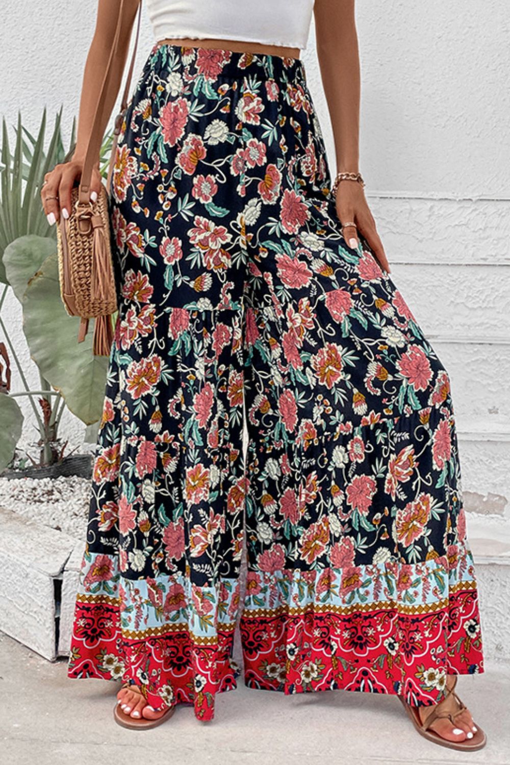 Floral High Waist Palazzo Pants - Babbazon