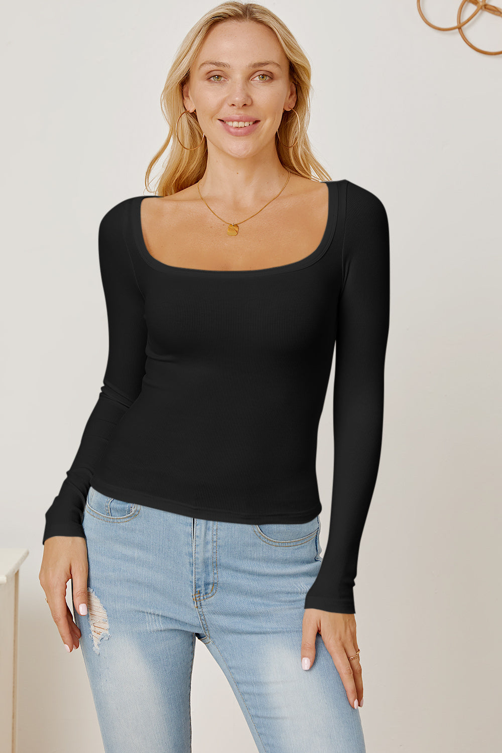 Square Neck Long Sleeve T-Shirt 