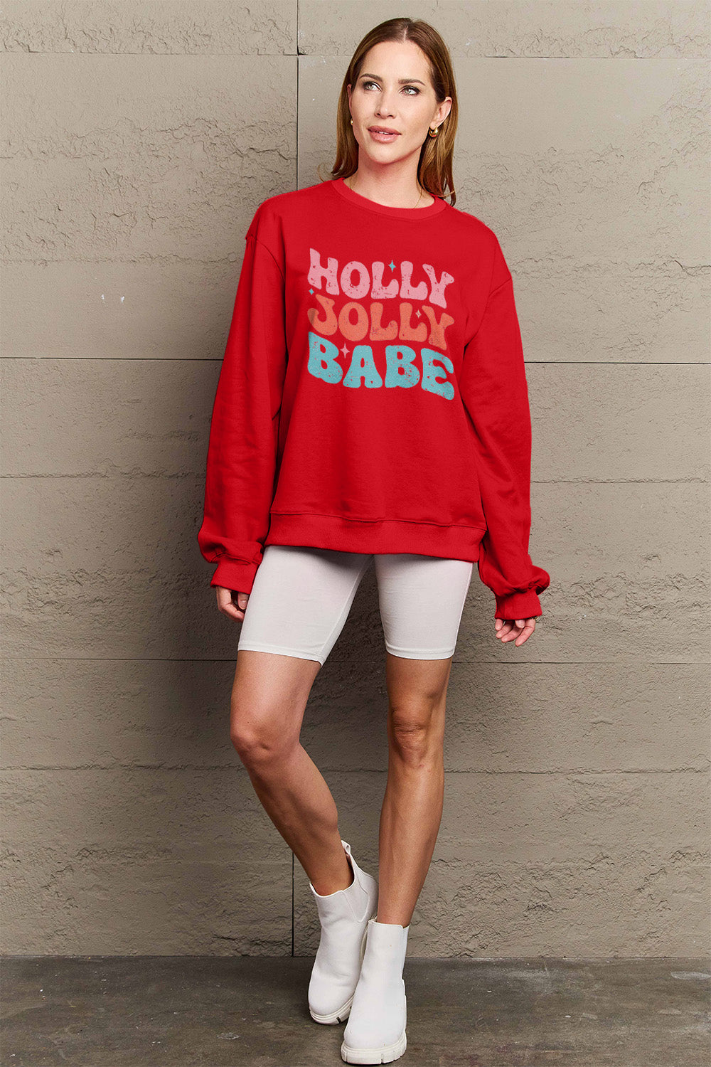 Simply Love Full Size HOLLY JOLLY BABE Long Sleeve Sweatshirt 