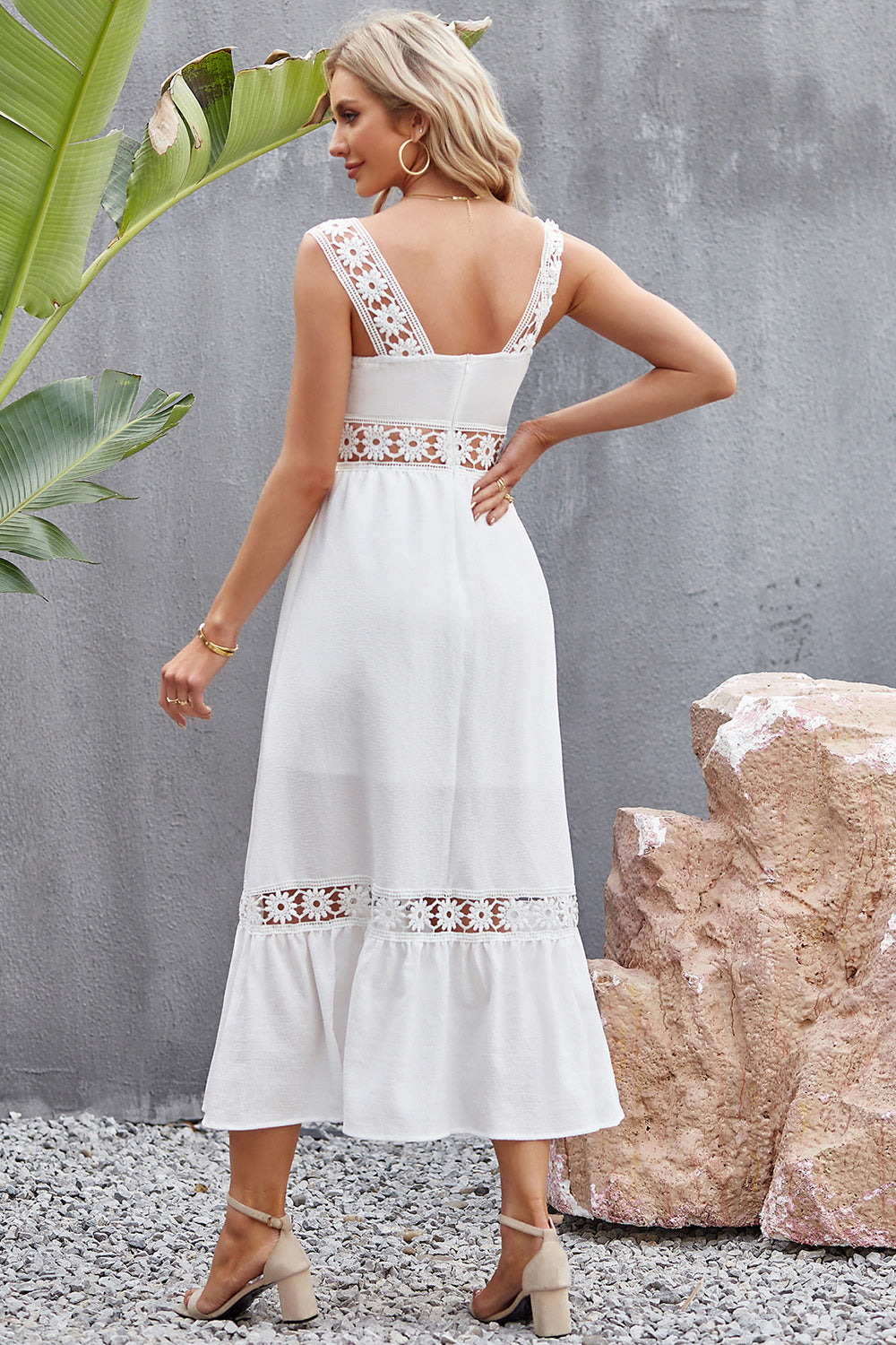 Flower Crochet Wide Strap Midi Dress 