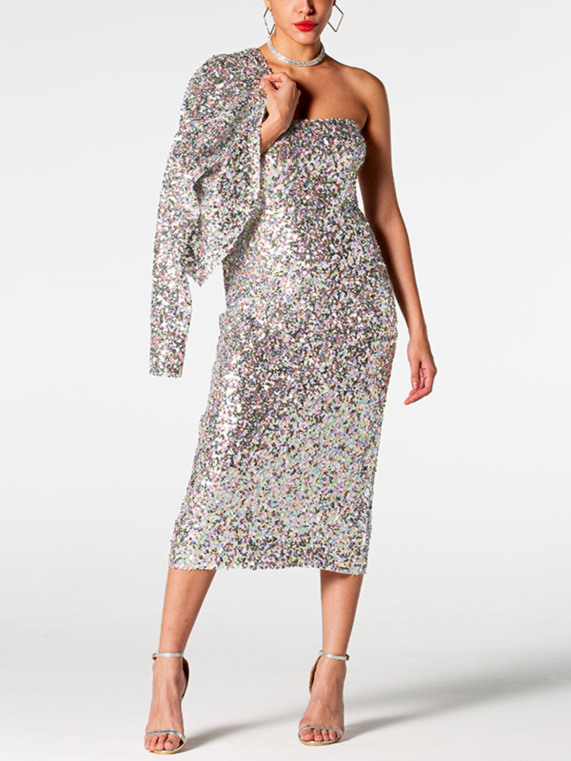 Sequin Cardigan and Straight Dress Set 