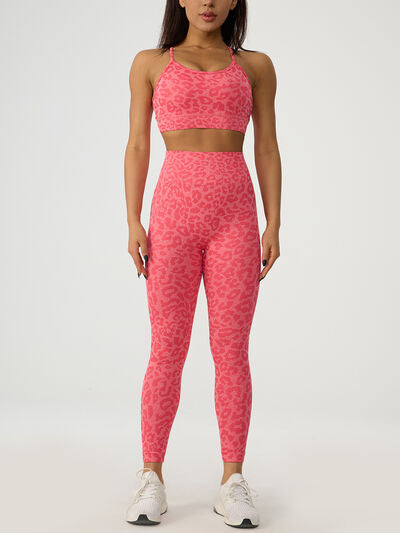 Leopard Crisscross Top and Leggings Active Set - Babbazon Activewear