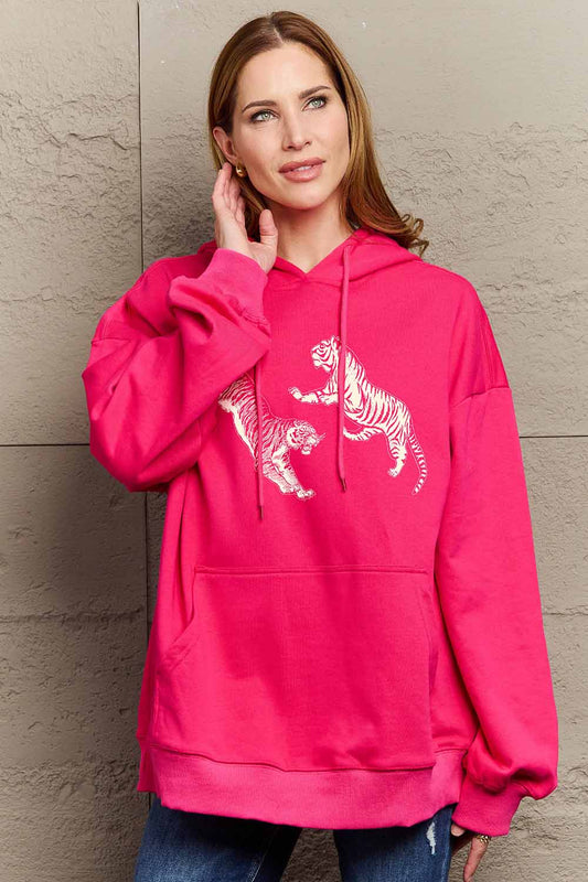 Simply Love Simply Love Full Size Dropped Shoulder Tiger Graphic Hoodie 