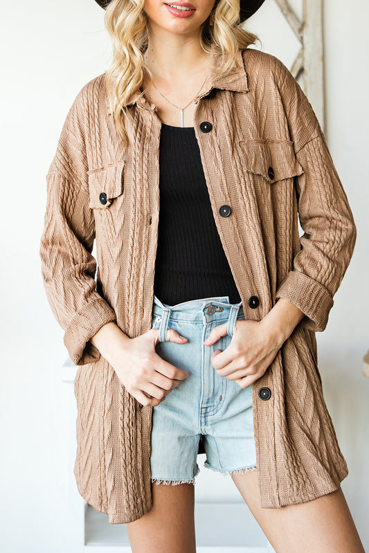 Cable-Knit Button Up Dropped Shoulder Jacket 