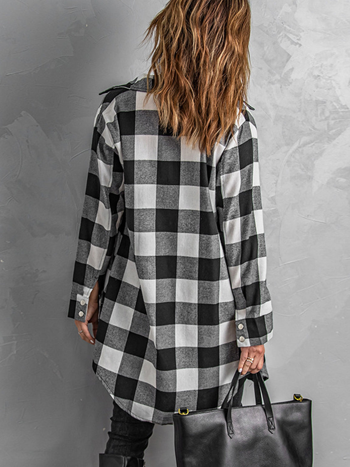 Plaid Snap Down Long Sleeve Jacket 