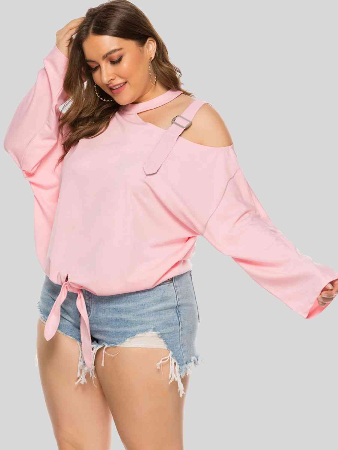 Plus Size Cold-Shoulder Tied Top 