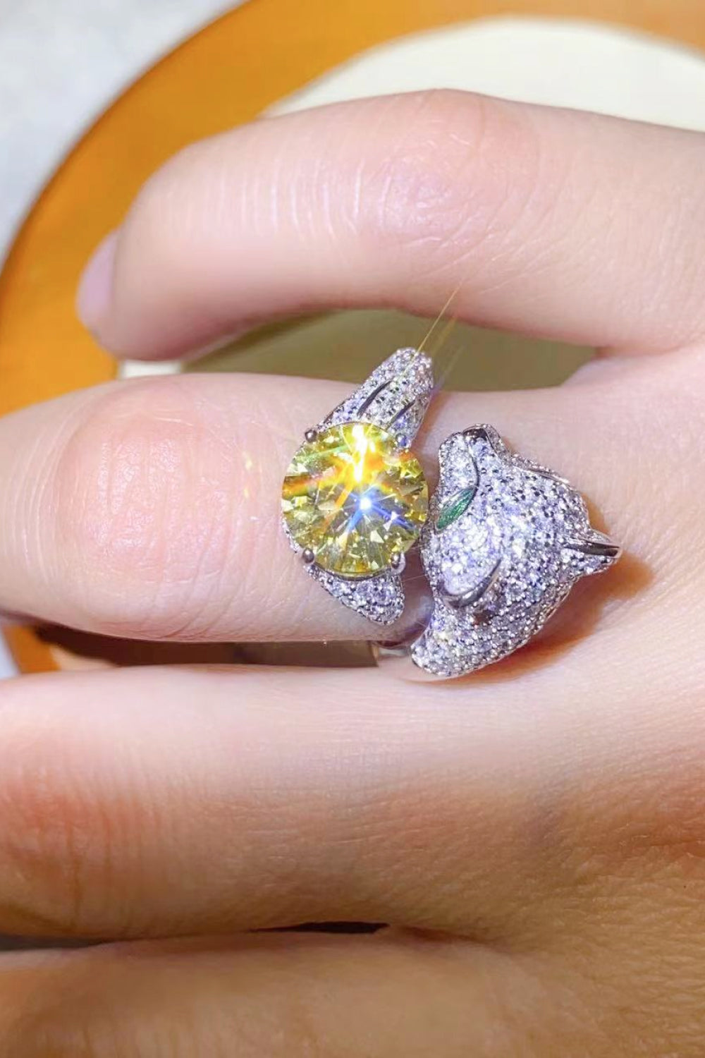 2 Carat Yellow Moissanite Animal Bypass Ring 