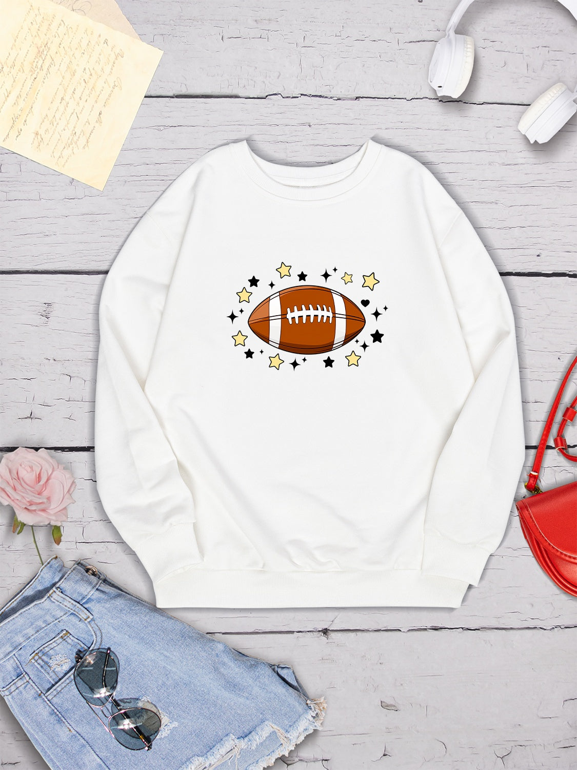 Football Graphic Round Neck Sweatshirt 