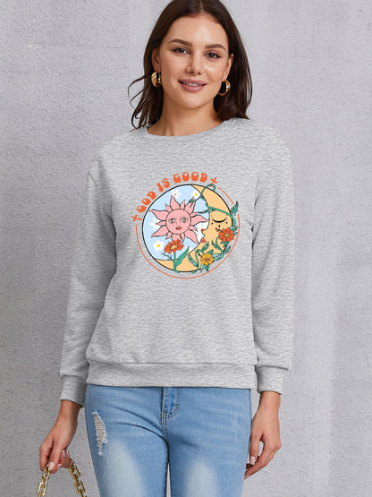 Graphic Round Neck Dropped Shoulder Sweatshirt 