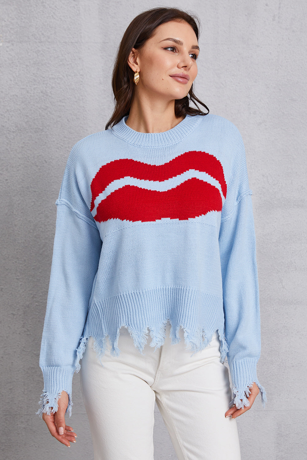 Lip Fringe Round Neck Sweater 