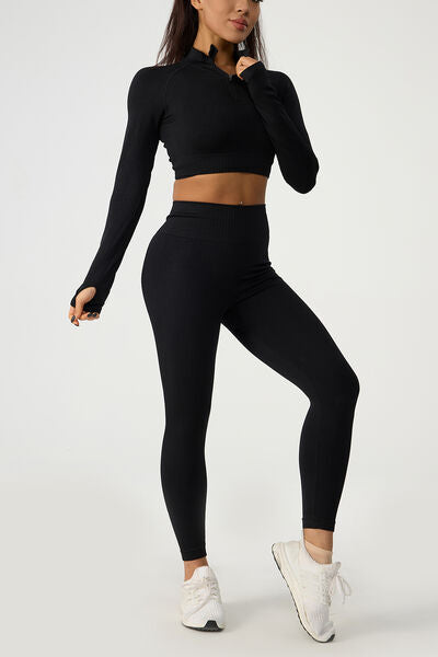 Quarter Zip Raglan Sleeve Top and High Waist Leggings Active Set 