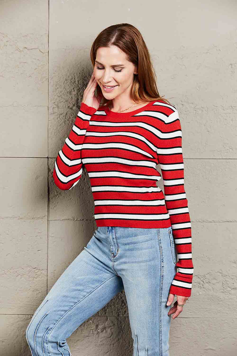 Double Take Striped Round Neck Long Sleeve Top 