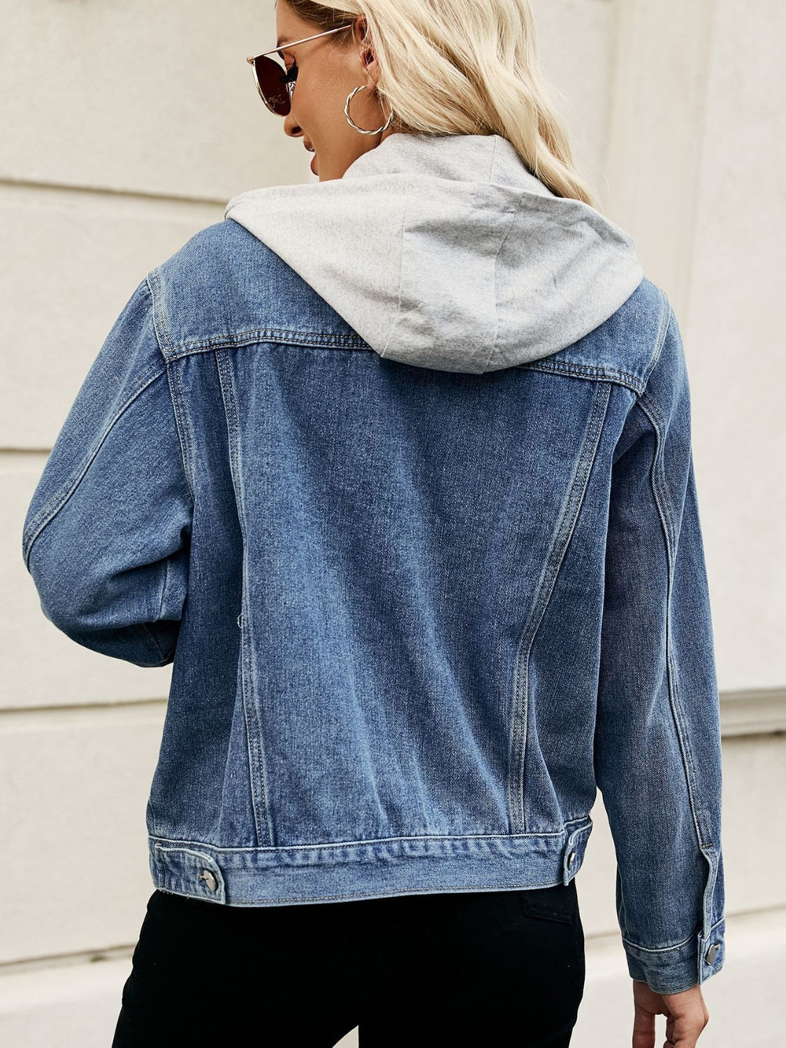 Drawstring Hooded Button Up Denim Jacket 