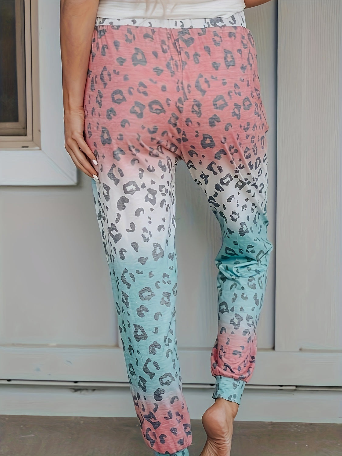 Drawstring Leopard Pants with Pockets 