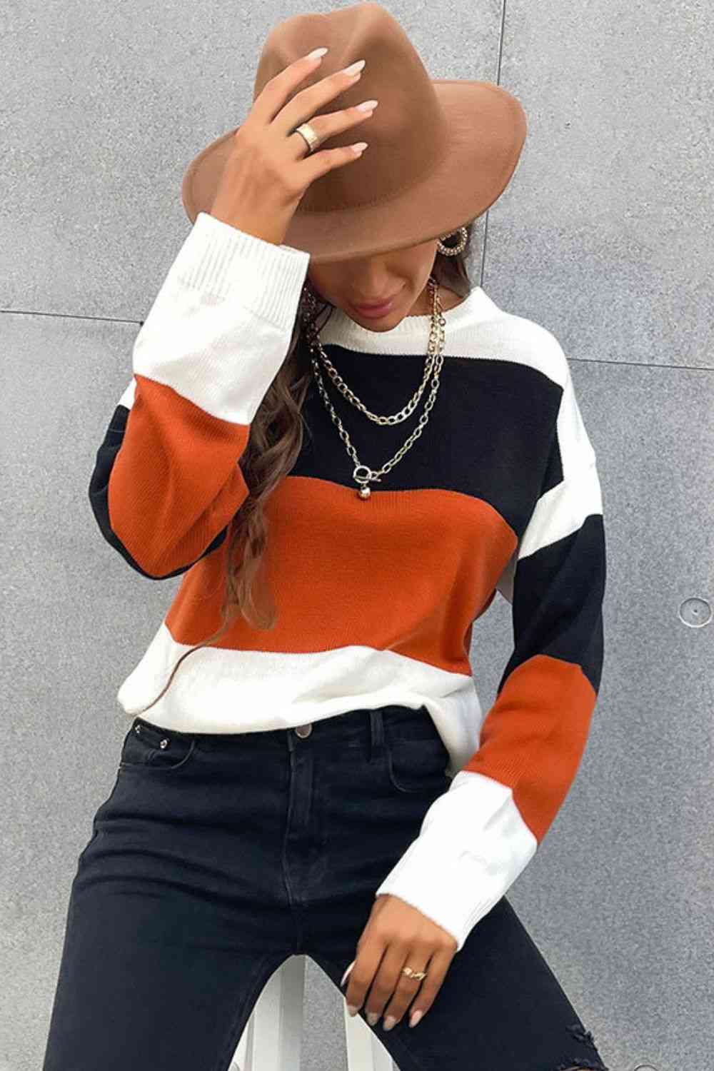 Longing For Fall Color Block Sweater 