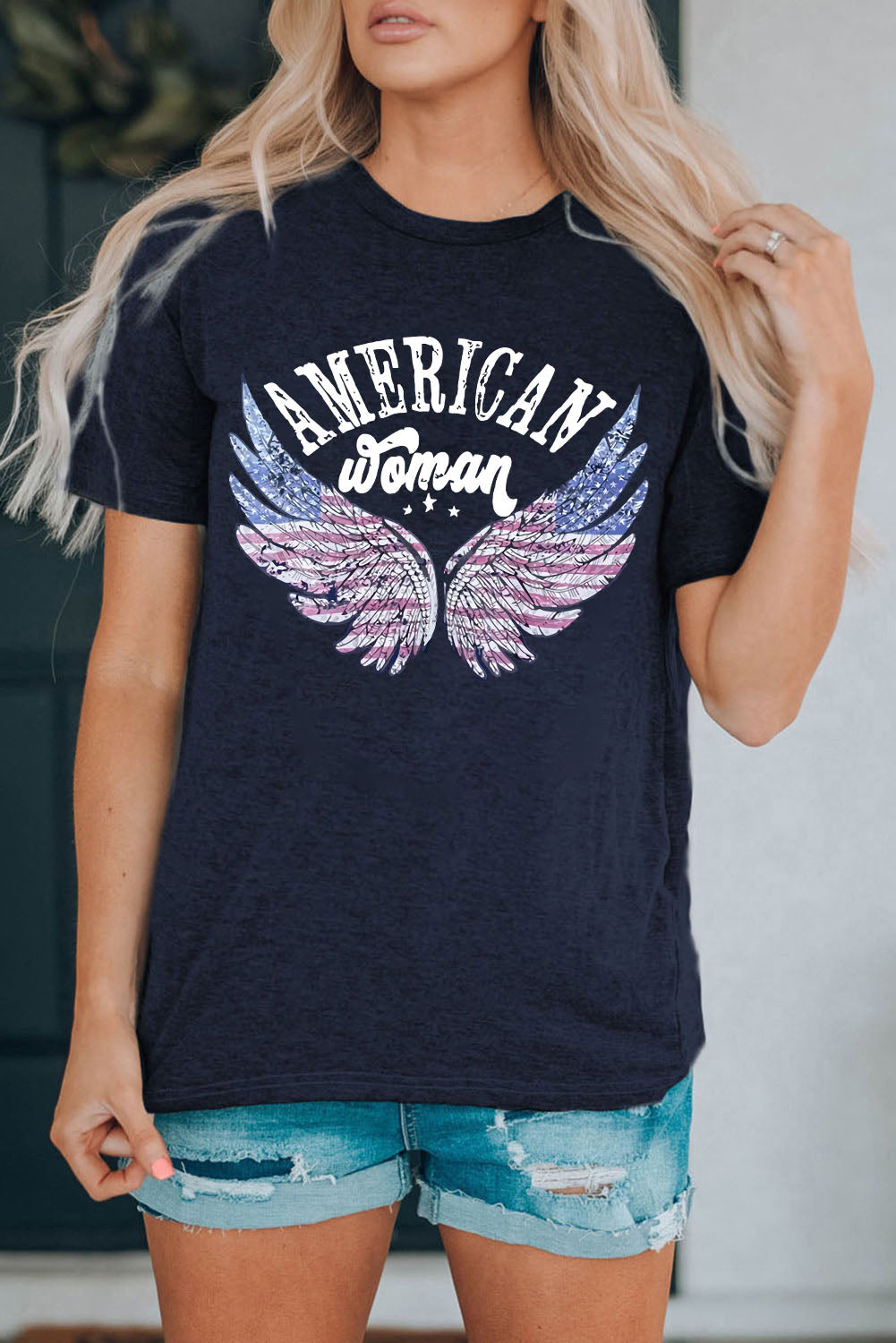 AMERICAN WOMAN Graphic Round Neck Tee 