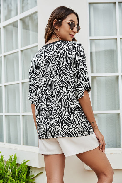 Printed Round Neck Half Sleeve Top 