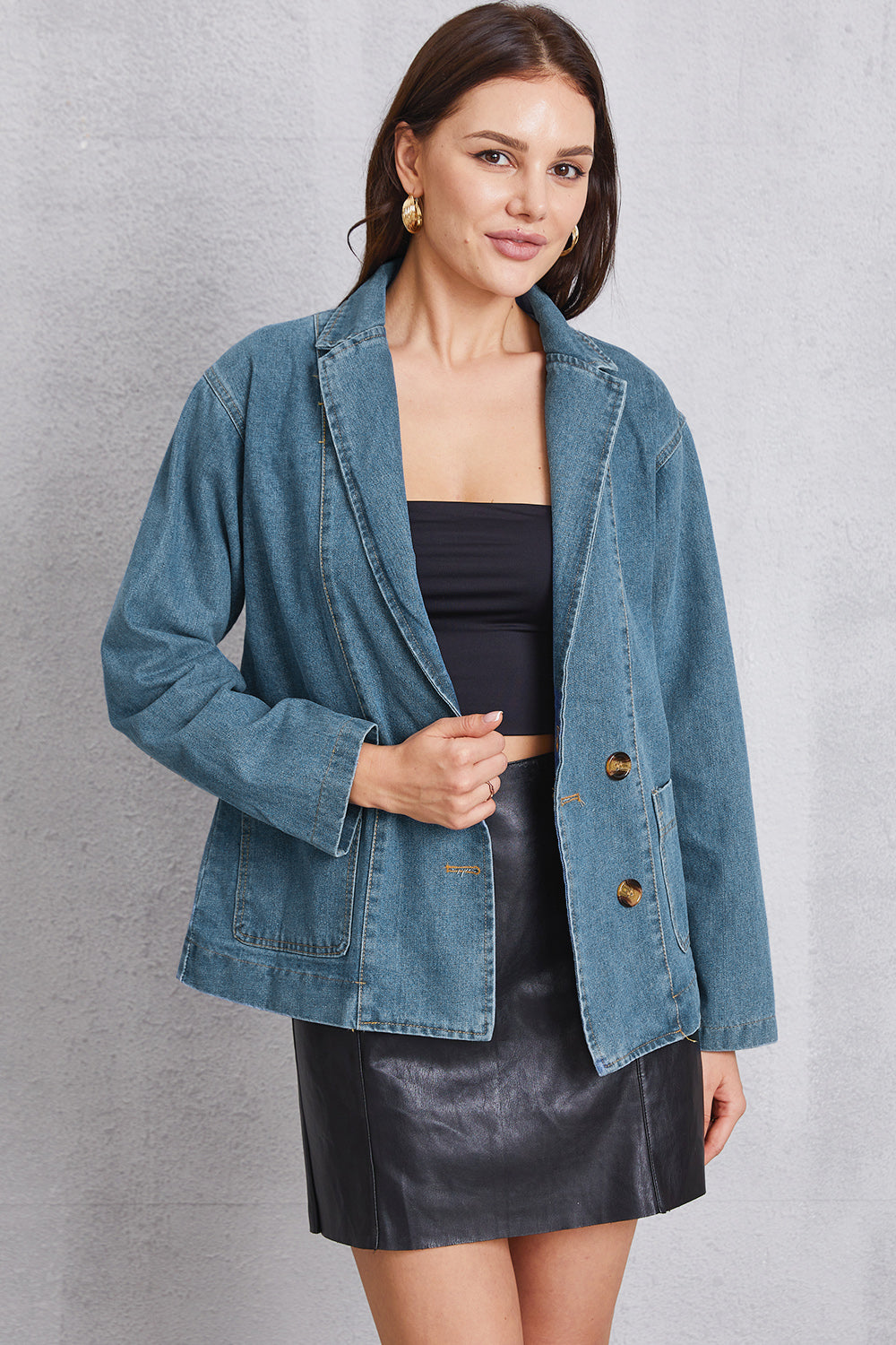 Pocketed Button Up Denim Jacket 