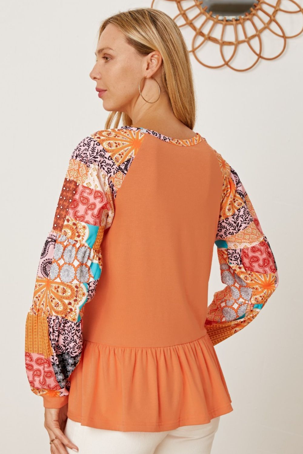 Printed Round Neck Peplum Blouse 