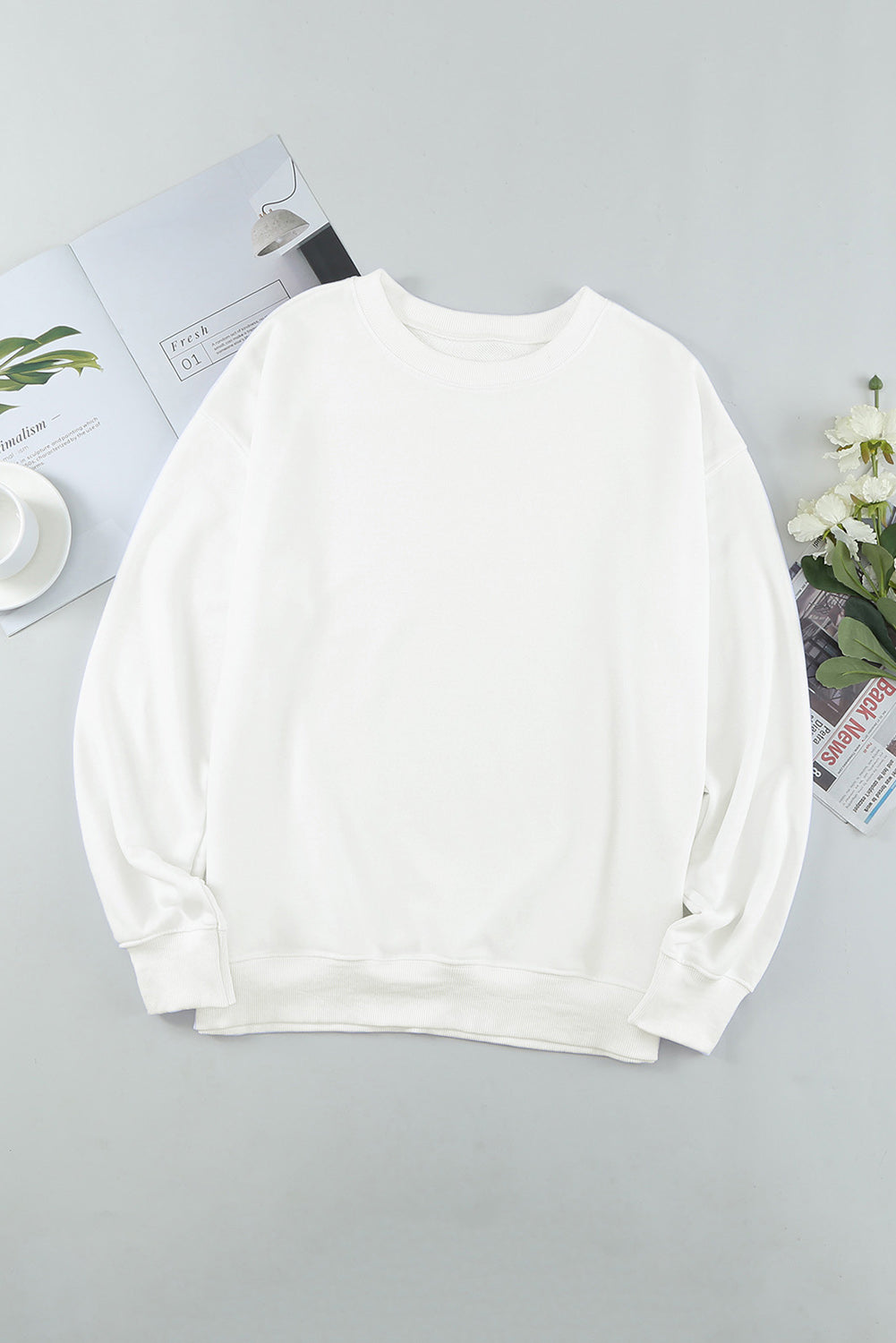 Round Neck Dropped Shoulder Sweatshirt 