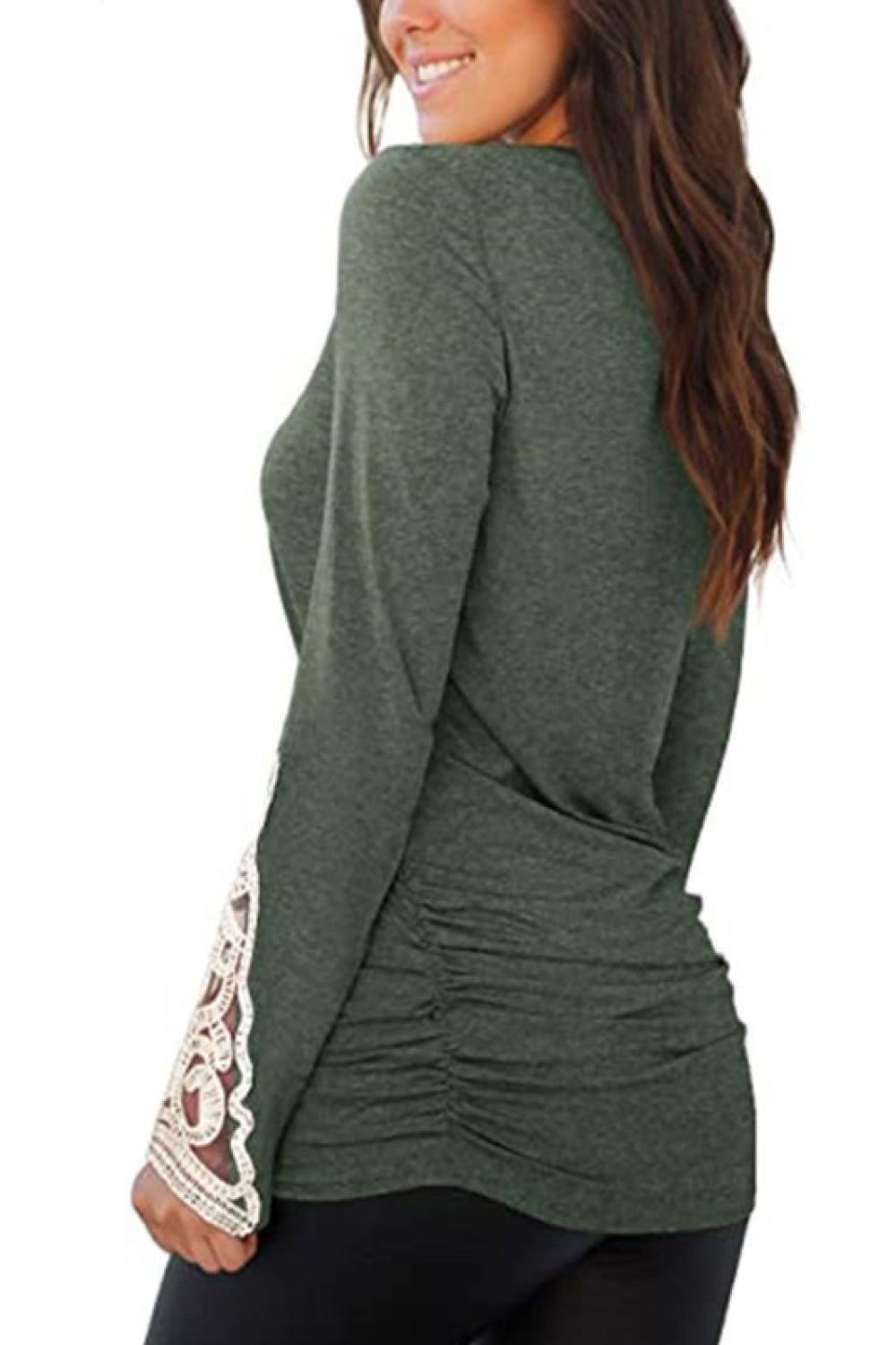 Lace Detail Long Sleeve Round Neck T-Shirt