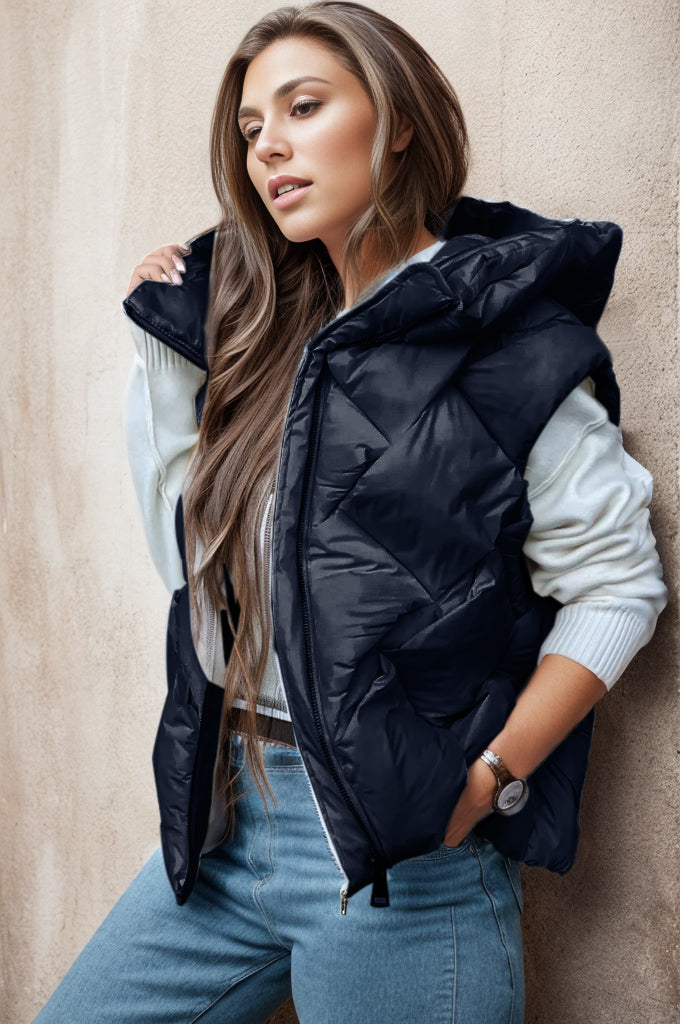 Zip Up Hooded Vest Coat 