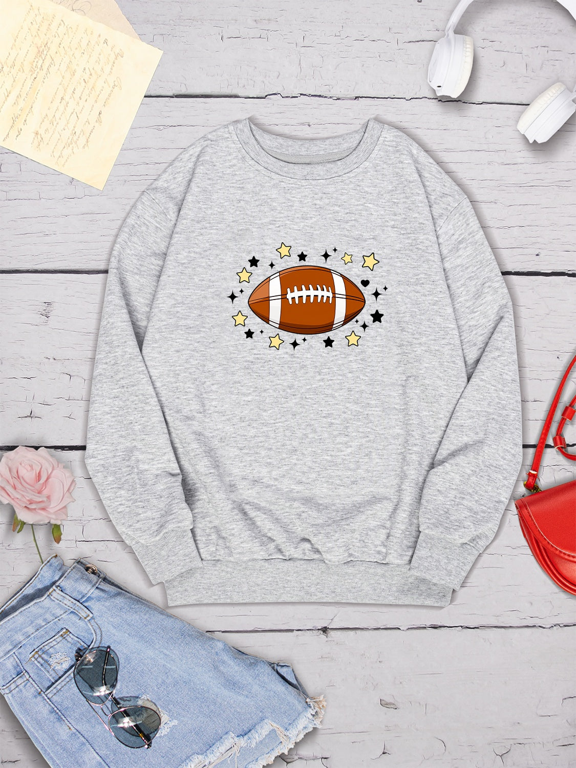 Football Graphic Round Neck Sweatshirt 