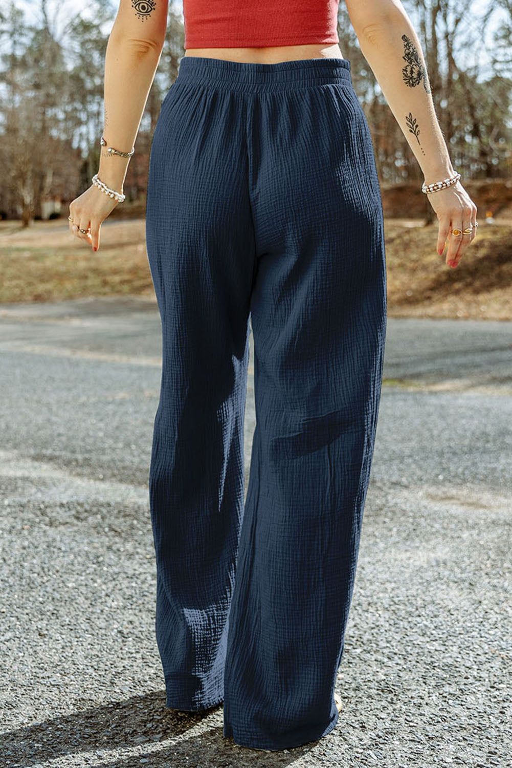 Texture Tied Wide Leg Pants