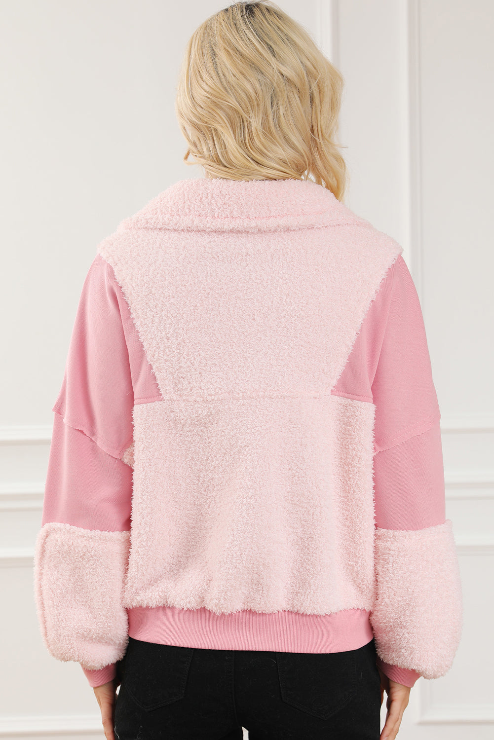 Fuzzy Half Zip Dropped Shoulder Sweatshirt 