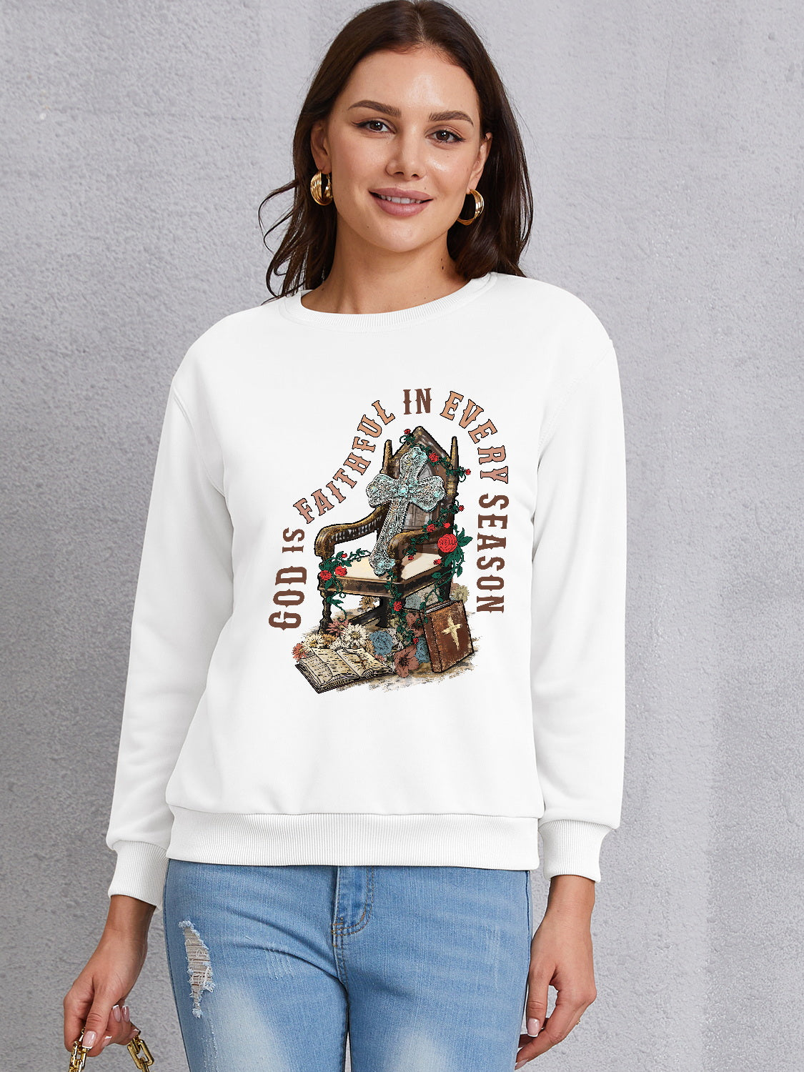 Graphic Round Neck Dropped Shoulder Sweatshirt 