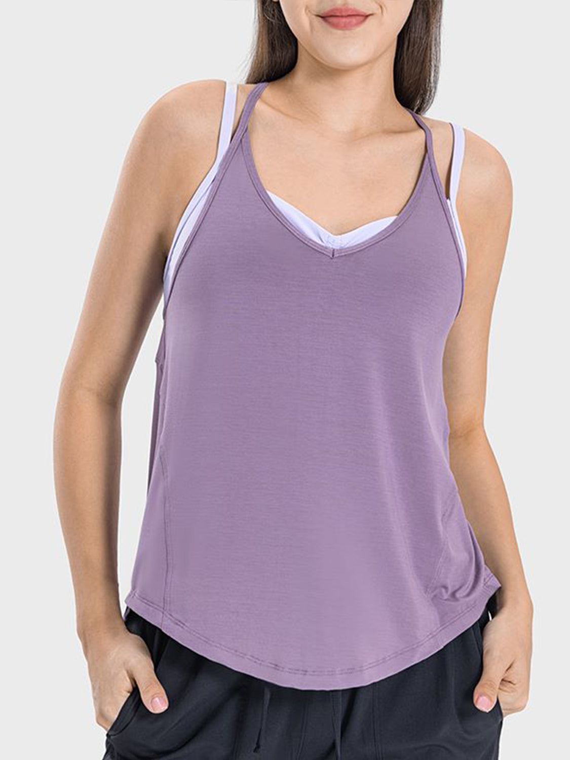 Slit Spaghetti Strap Scoop Neck Active Cami - Babbazon t-shirt