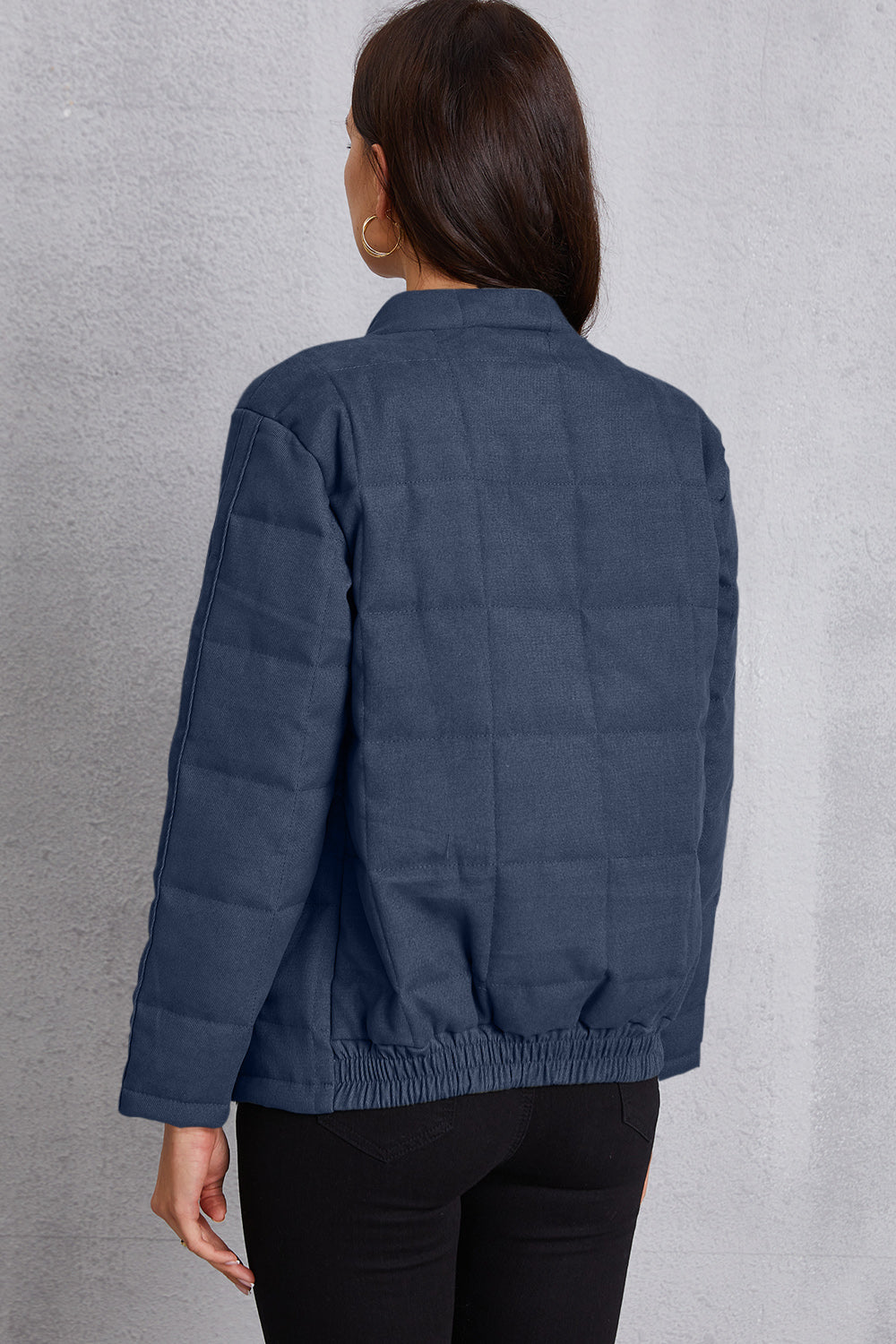 Zip Up Mock Neck Pocketed Jacket