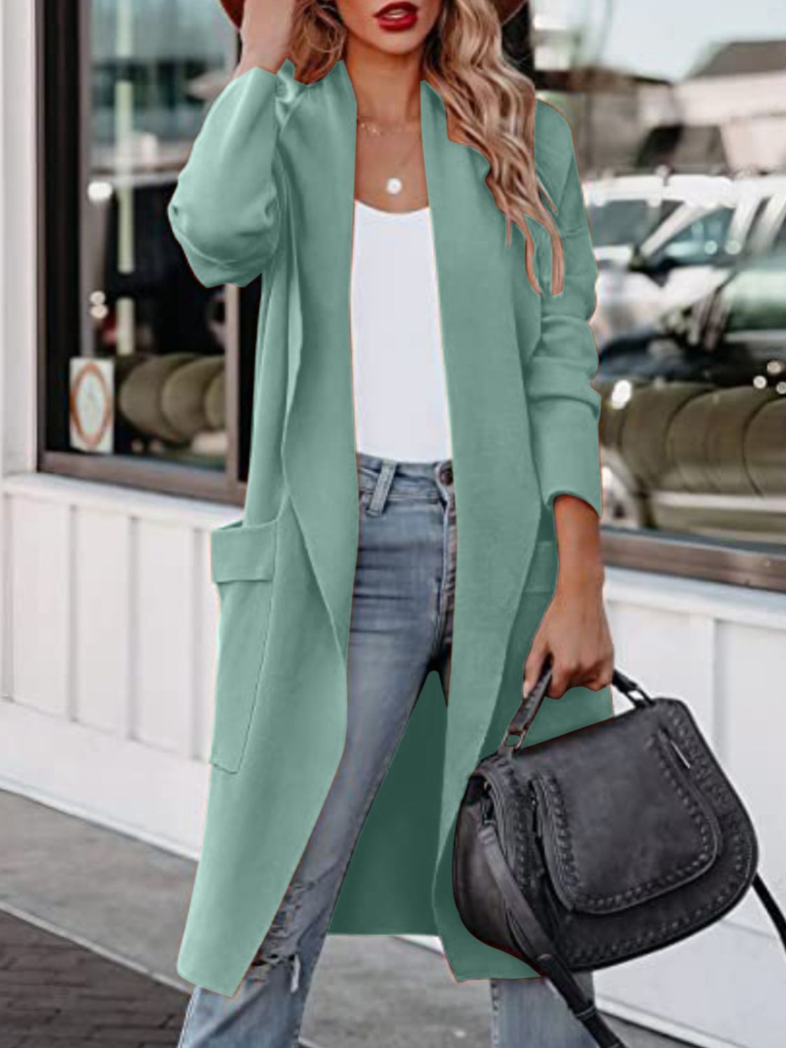 Open Front Dropped Shoulder Outerwear 