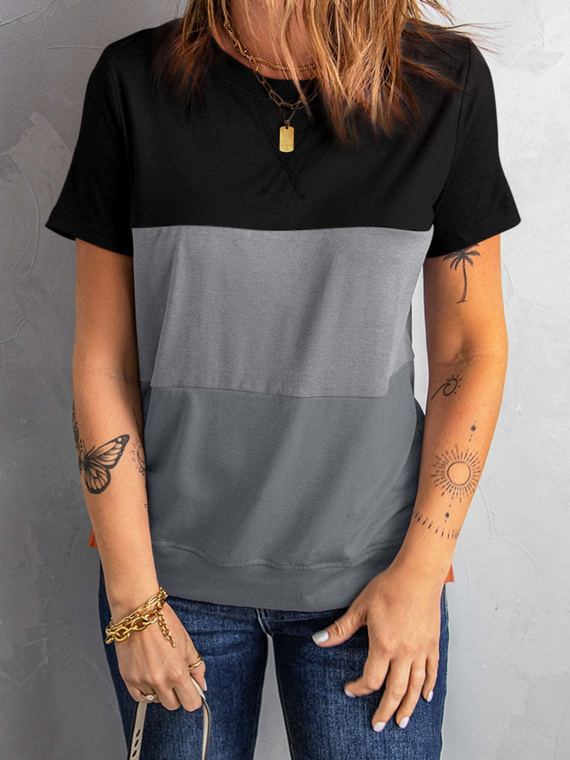 Color Block Round Neck T-Shirt 