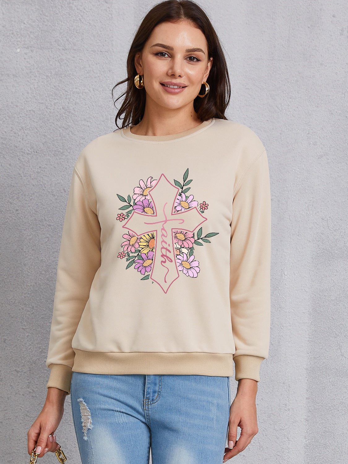 Cross Graphic Round Neck Dropped Shoulder Sweatshirt