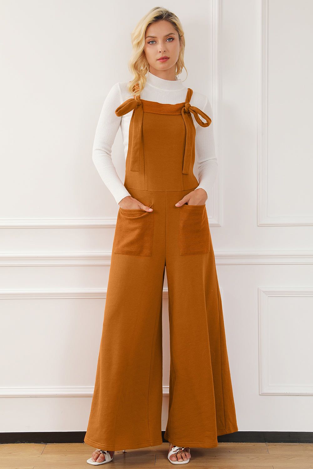 Pocketed Square Neck Wide Strap Jumpsuit - Babbazon jumpsuit