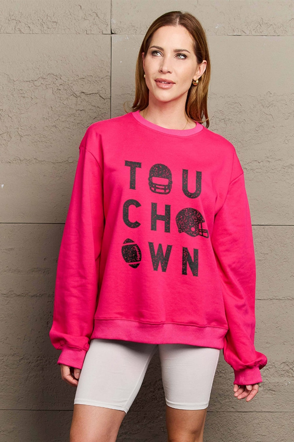 Simply Love Full Size TOUCHDOWN Long Sleeve Sweatshirt 