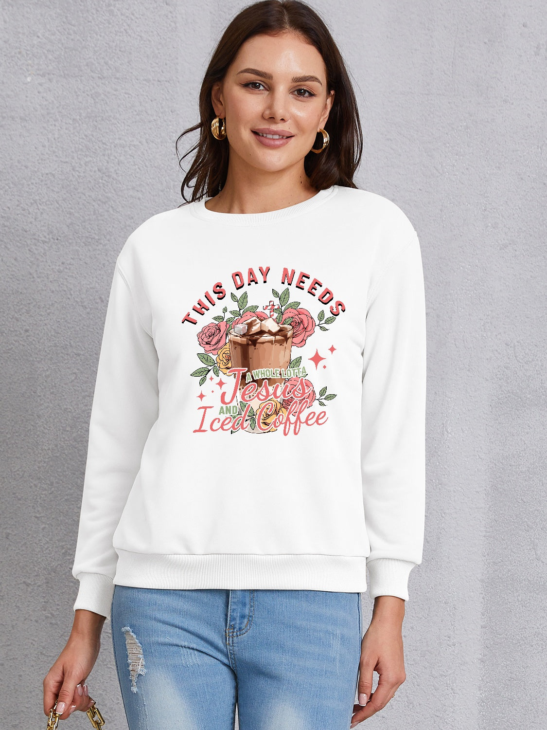 Letter Graphic Round Neck Sweatshirt 