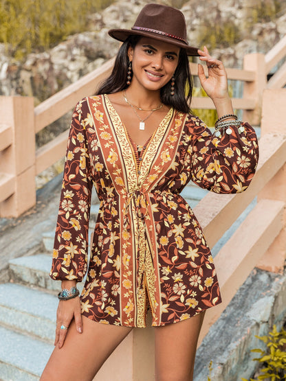 V-Neck Long Sleeve Romper 