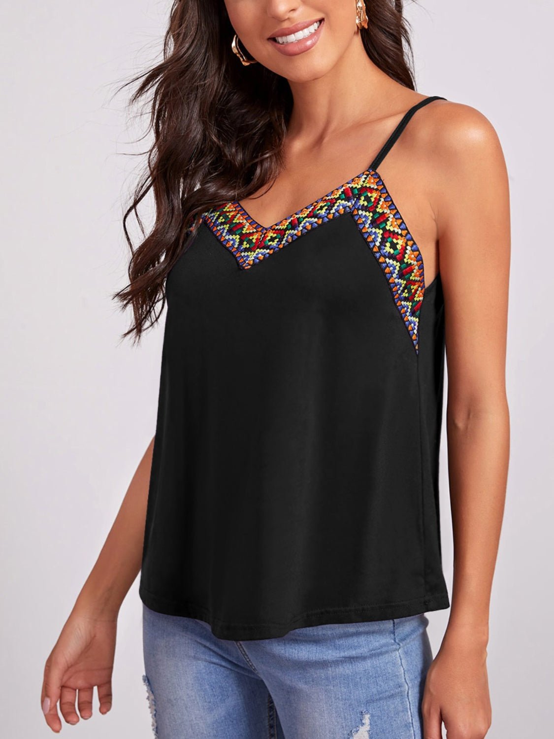 Geometric V-Neck Spaghetti Strap Cami 