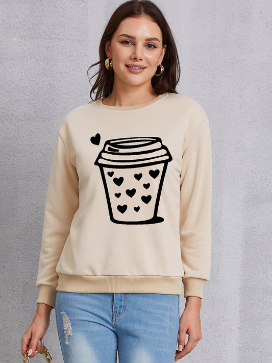 Coffee Graphic Round Neck Sweatshirt 