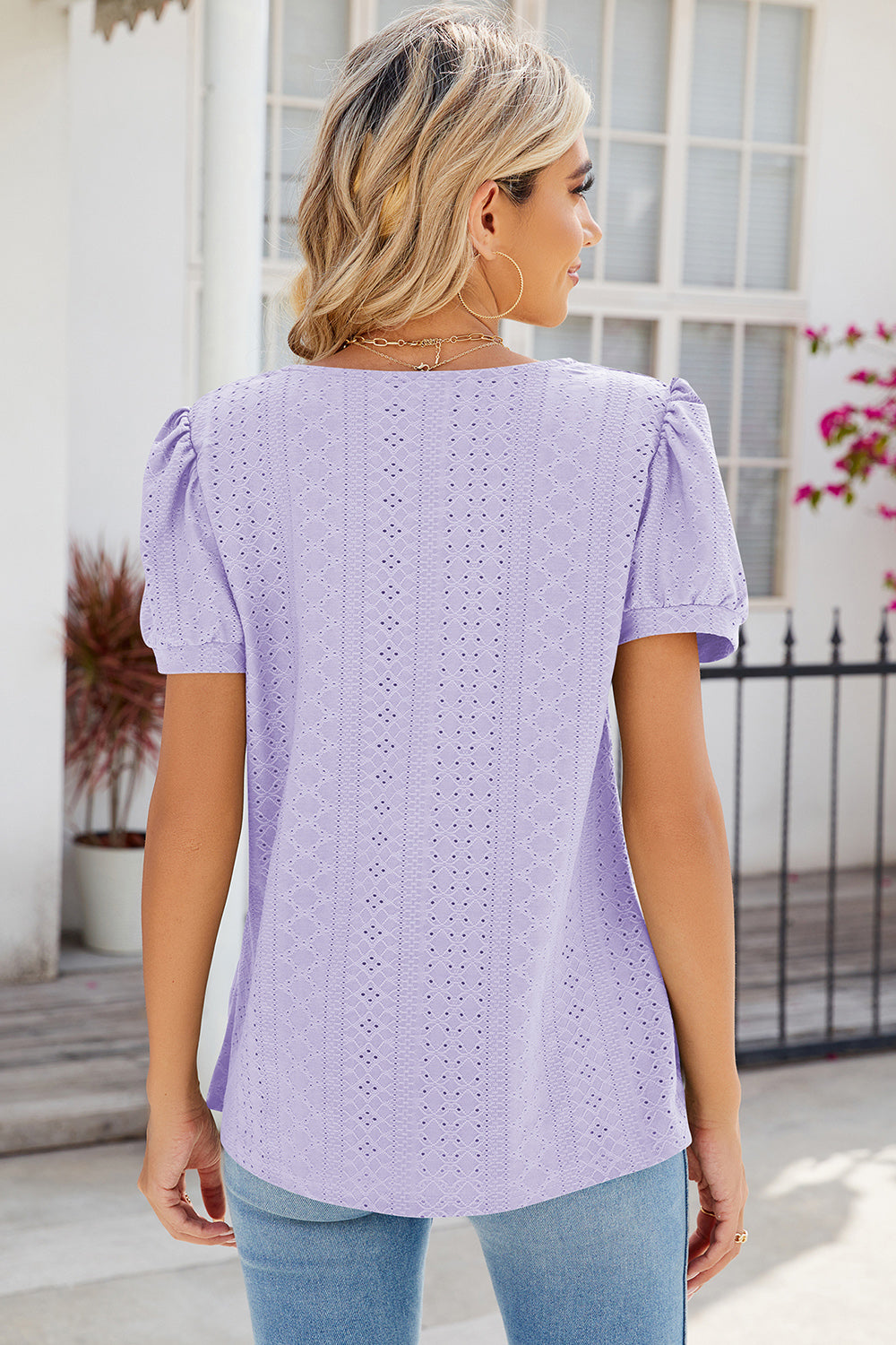 Eyelet Puff Sleeve T-Shirt 